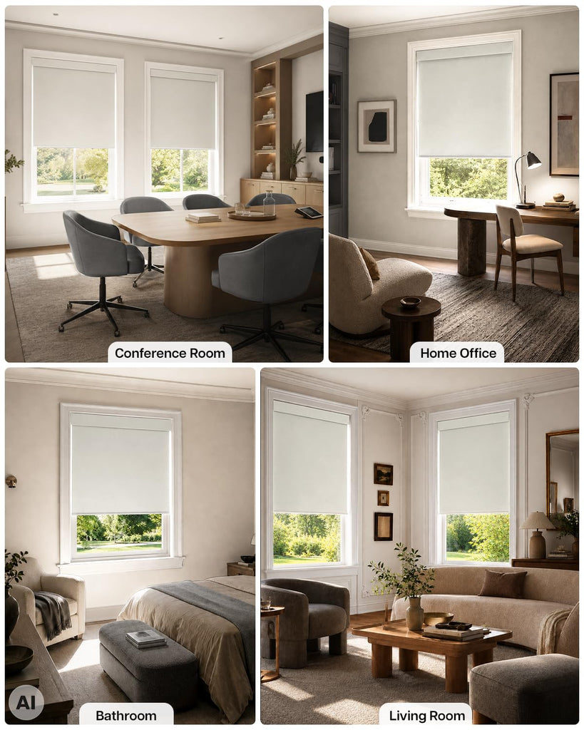 Motorized No Drill Blackout Roller Shades, White