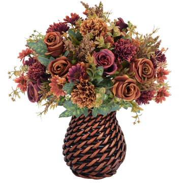 4 Bundles Fake Fall Flowers with Vase 12.5" Fall Centerpieces for Tables