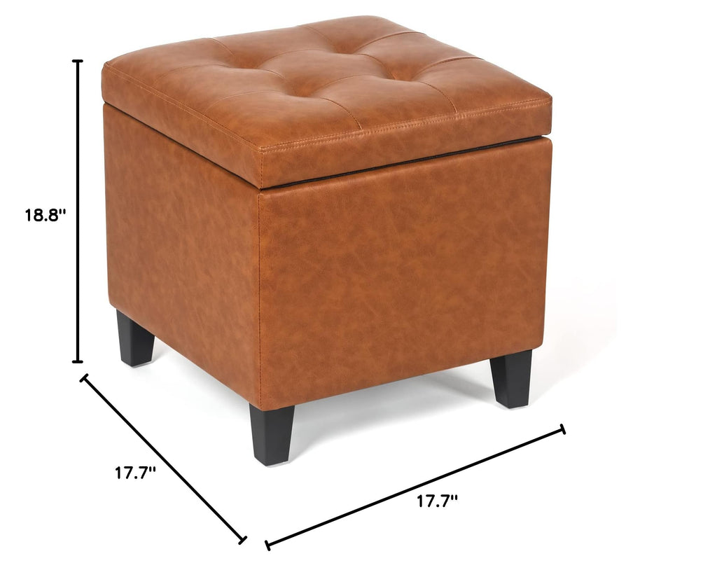 Leather Ottoman with Storage 18" Square Storage Ottoman