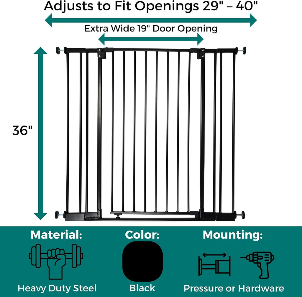 StepSafe Walk-Thru Pet Gate; 29-40" Wide, 36" Tall, Black