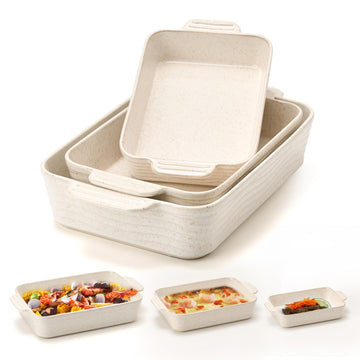 Ceramic Baking Dish Set of 3, Casserole Dishes for Oven, Rectangular Porcelain Bakeware Set with Handles, Lasagna