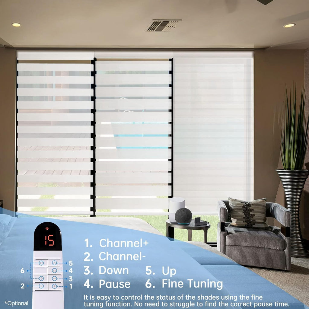 Motorized Zebra Blinds with Remote, Smart Dual Layer Automatic Shades with Privacy Light Control, Cordless Electric