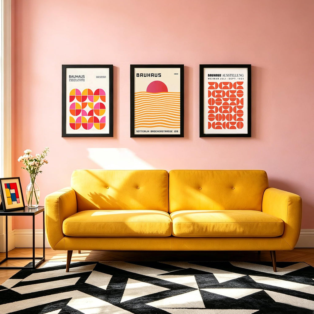 3Pcs Black Framed Bauhaus Wall Art, Sunset Wall Decor, 16x24 Inch