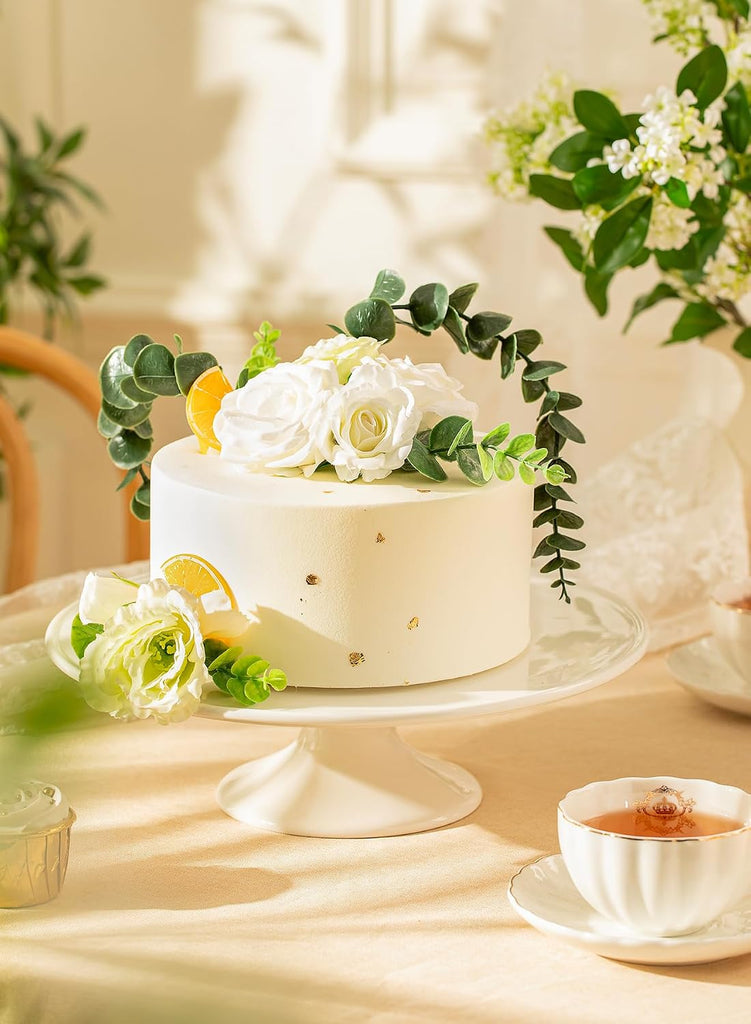 Porcelain Cake Stand 12-Inch, Round Dessert Display, Elegant White Cupcake Holder for Celebrations, Weddings, Parties