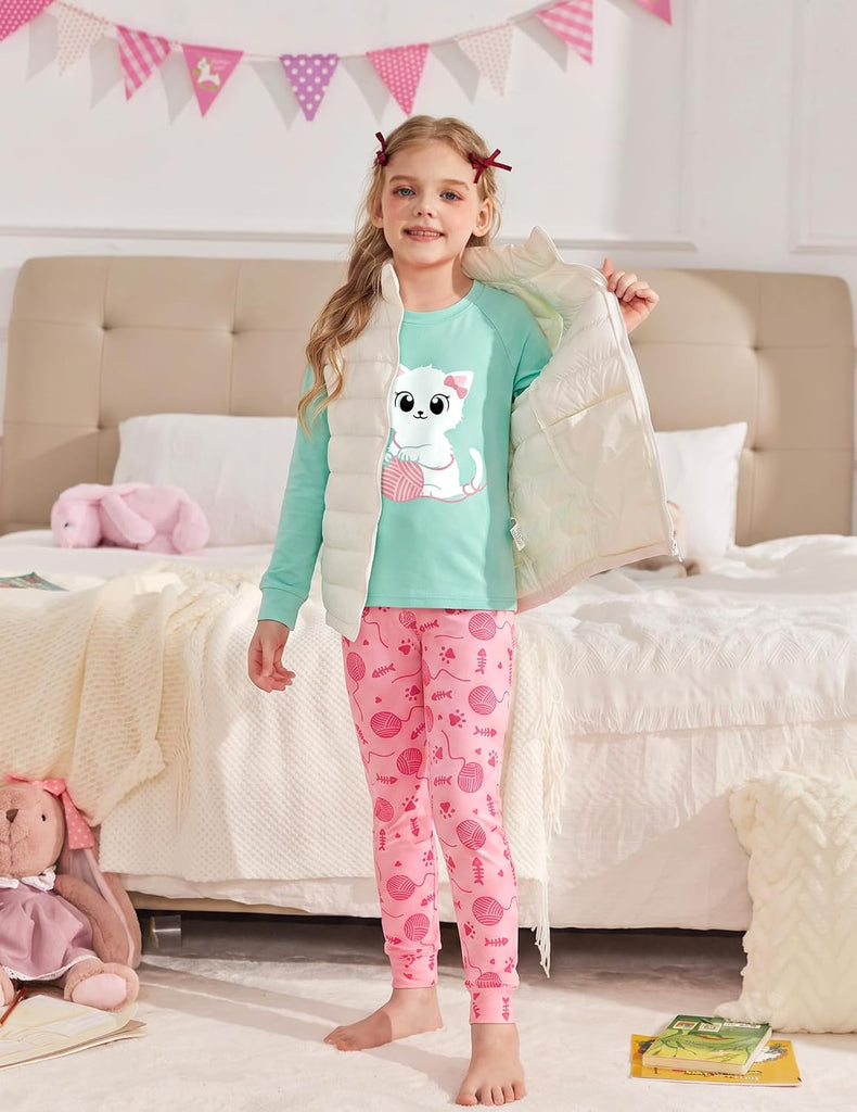 Girls Pajamas Long Sleeve Snug Fit Pjs Set Kids Cute Sleepwear
