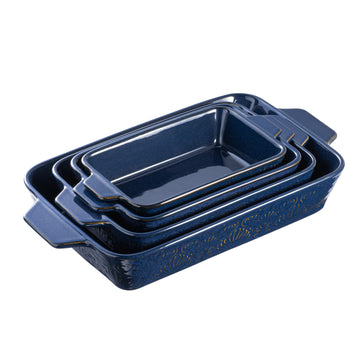 Casserole Dishes for Oven, Baking Dishes, Ceramic Bakeware Sets of 4, Rectangular Baking Pan Set with Handles for