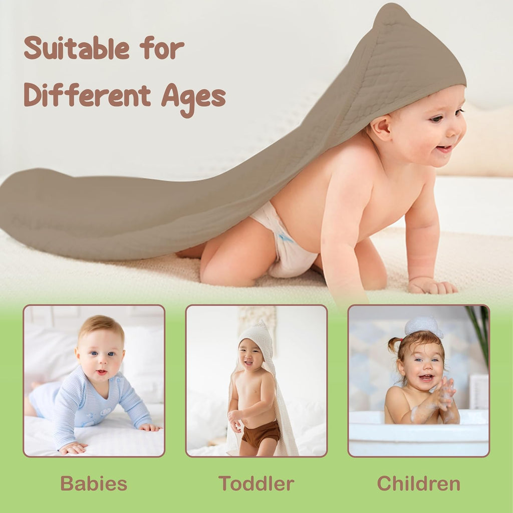 100% Organic Cotton 2 PK Muslin Baby Hooded Towel Toddler 32x32