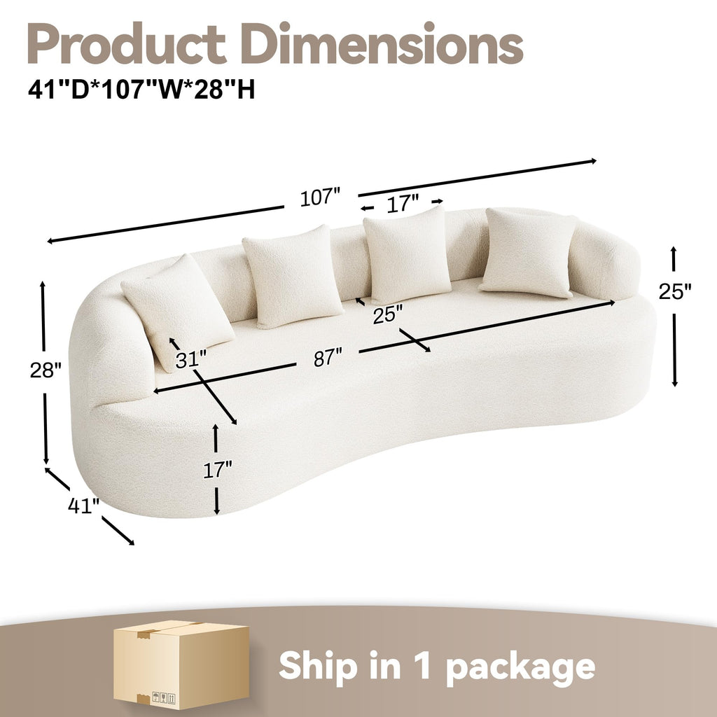 107" Modern Curved Sofas, Cream White