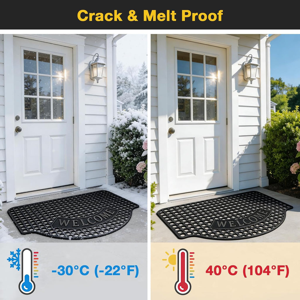 31"x 47" Black Non Slip Waterproof Welcome Rubber Door Mat with Holes, Outdoor Rubber Mats with Drainage for