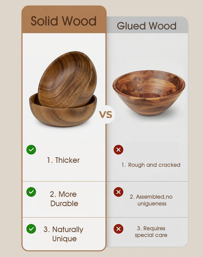 Wooden Salad Bowls Set of 2, Acacia, 8.6 Inch, 56 oz Each