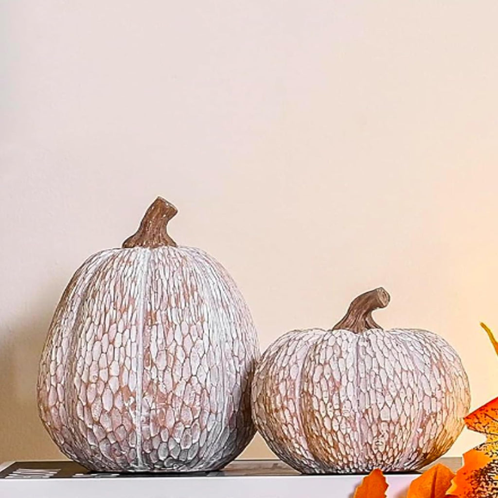 Resin Pumpkin Figurines, Lattice Fall Thanksgiving Decor - Set of 2