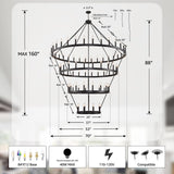 70 Inch Wagon Wheel Chandelier - 4-Tier 84-Light Black Farmhouse, Adjustable 100-160 Inch Height for High Ceilings