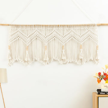 Boho Macrame Window Valance, Handmade Cotton, 52 x 21, 1 Panel