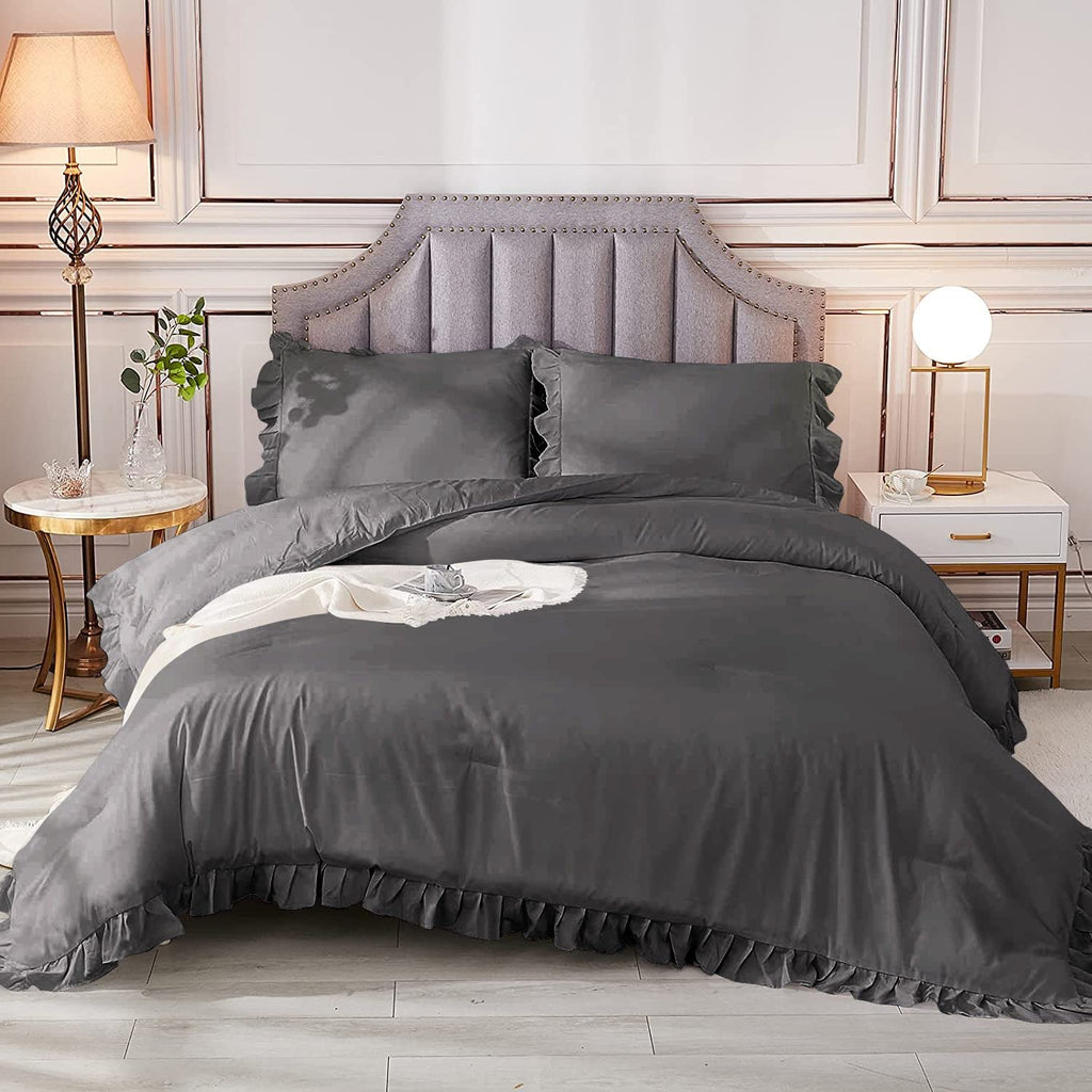 1 Piece Luxury Vintage Ruffle Comforter Premium Super Soft 550 GSM All Season | 1000 Thread Count | 100% Egyptian