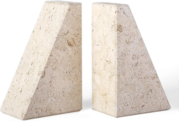 Marble Bookends for Heavy Books, Decorative Book Ends for Shelves, Beige Stone Durable and Heavy-Duty Book Ends for