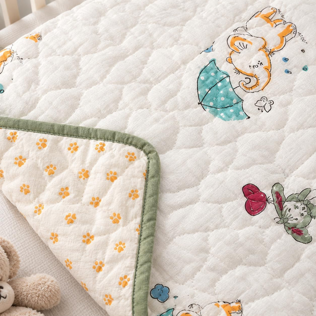 Baby Quilt Hand Block Print Cotton Reversible 40x60