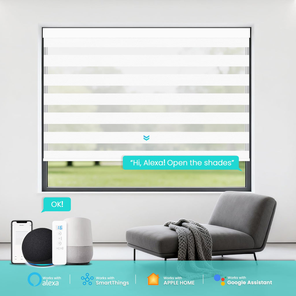 Motorized Blinds with Remote Control 95% Blackout Electric Zebra Blinds for Windows Compatible with Alexa Google