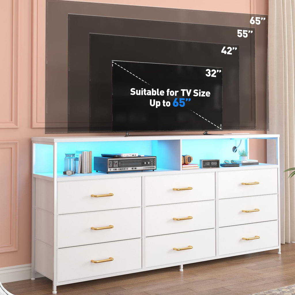55" W with Charging Station & LED Light, White