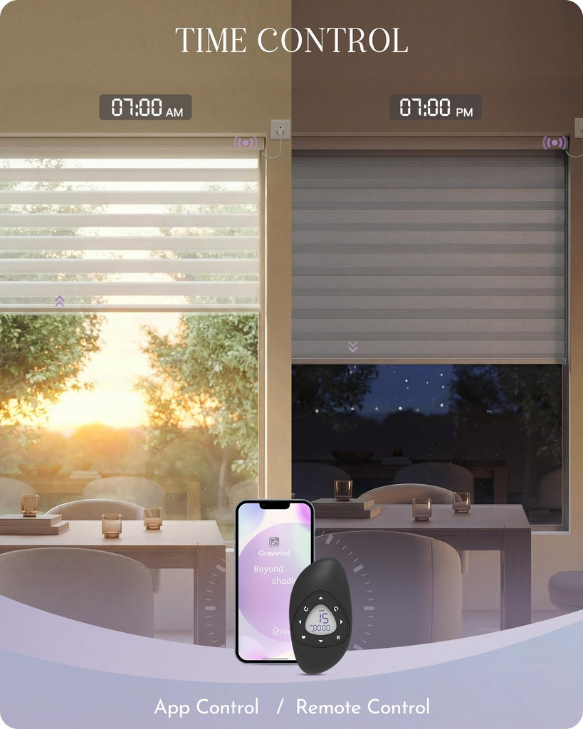 Motorized Horizontal Zebra Blinds Compatible with Alexa Google WiFi Smart Home Hardwired Plug-in Shades Light