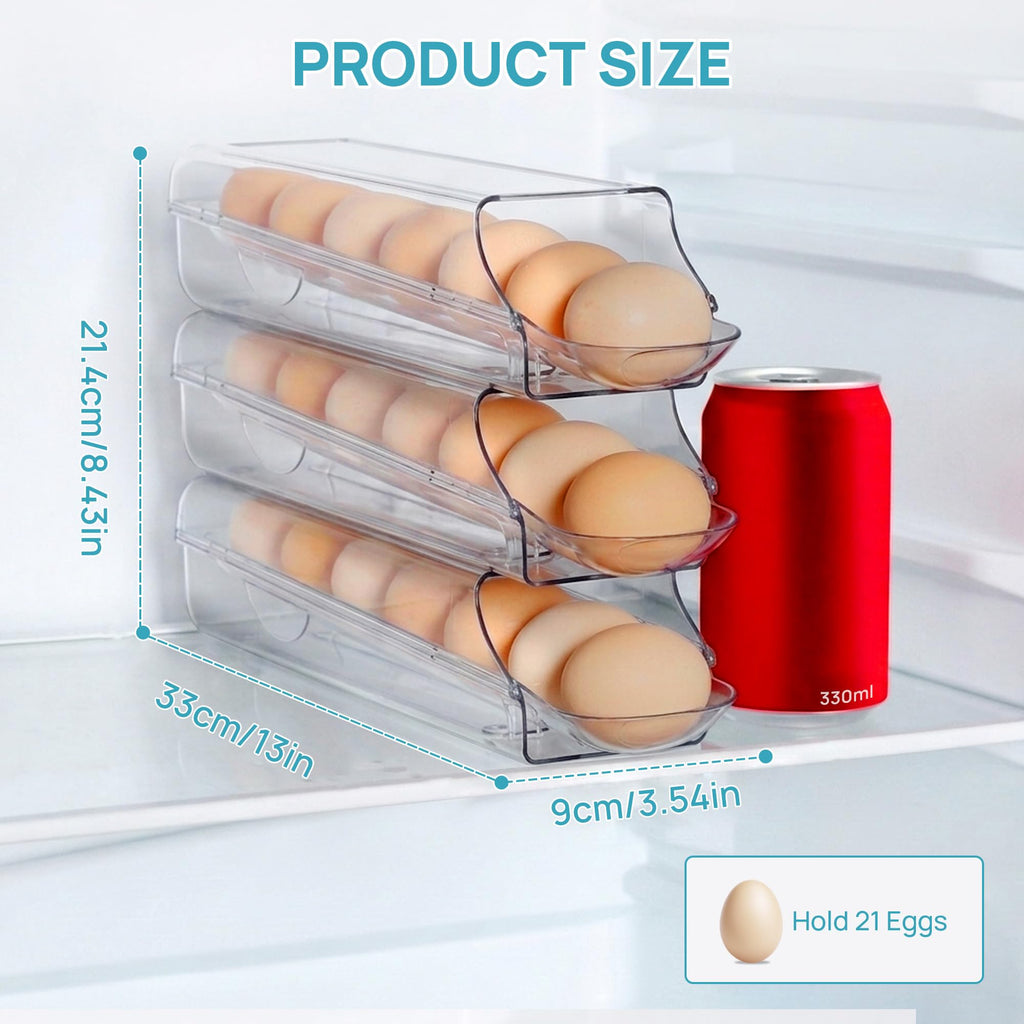 3 Pack Auto Rolling Egg Holder for Fridge, egg container for refrigerator