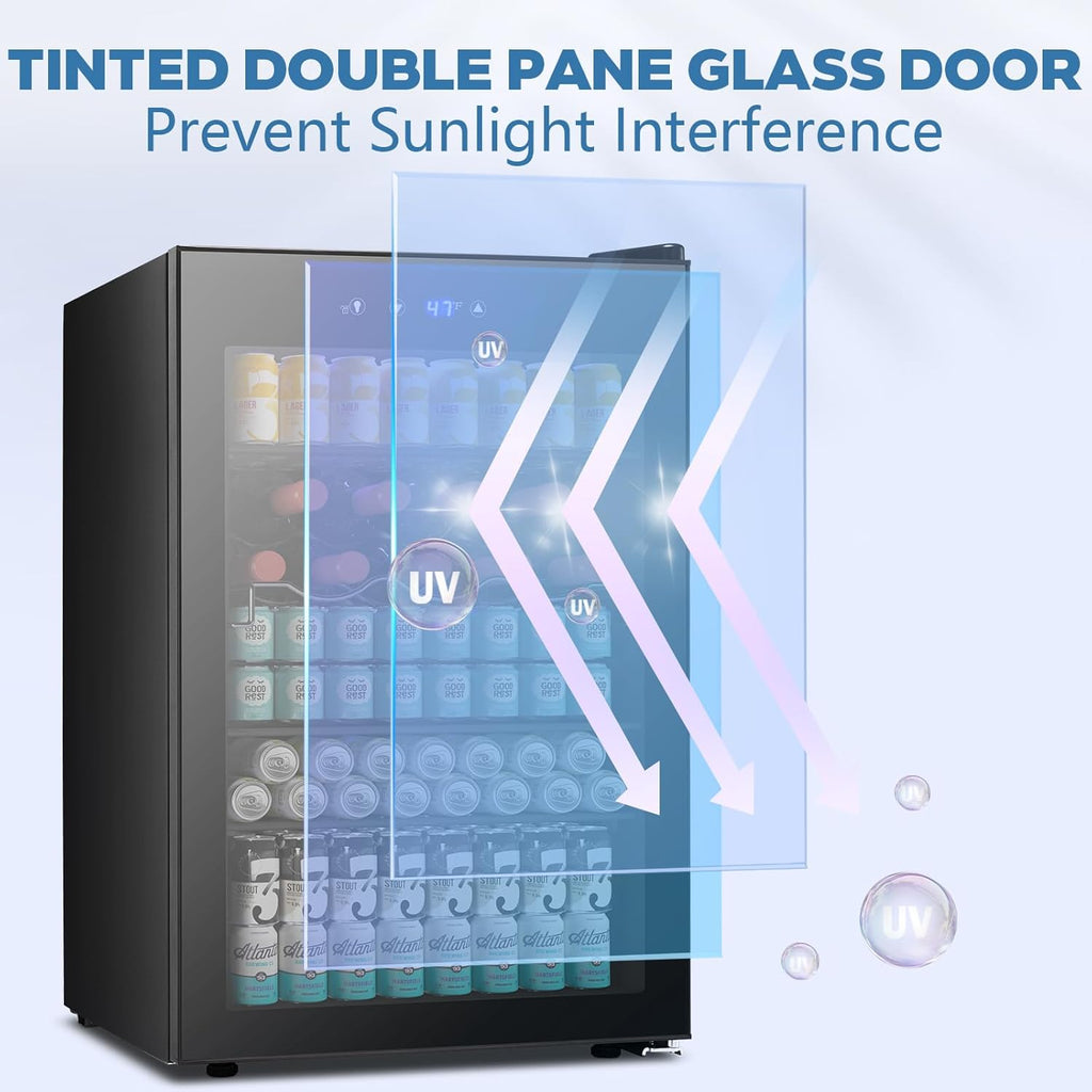 Beverage Refrigerator Cooler 4.4 Cu.Ft,145 Can Mini Fridge with Glass Door for B