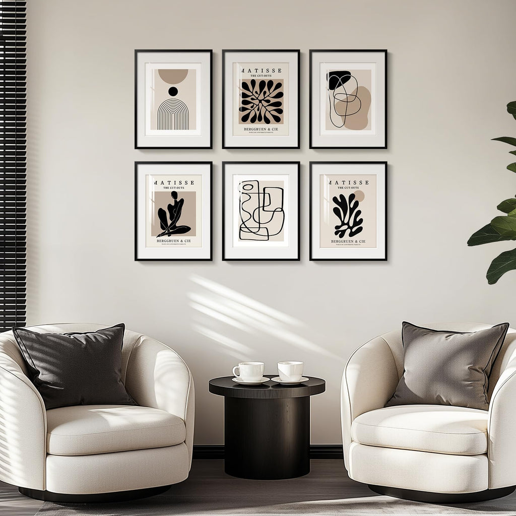 Framed Neutral Abstract Wall Art, Set of 6 Canvas Prints