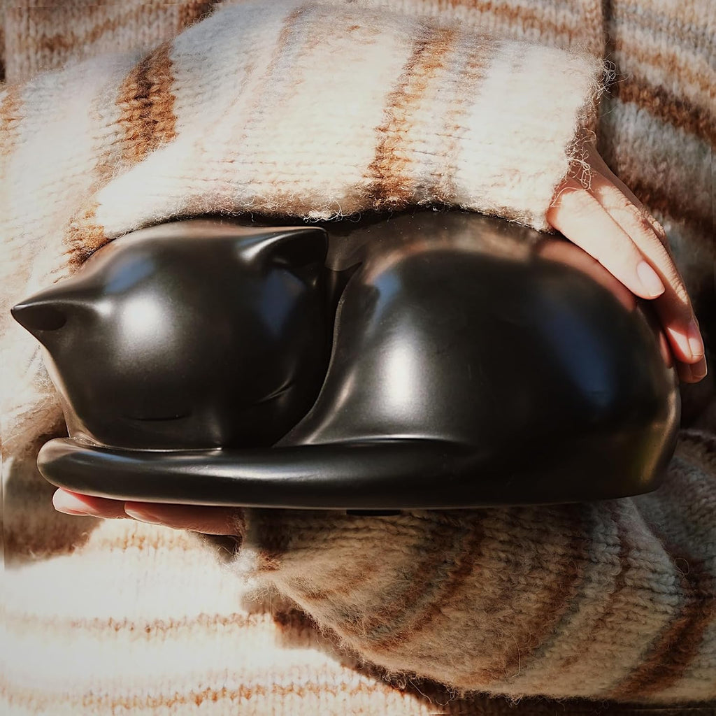 Cat Urn, Sleeping Resin Cremation Pet Urns for Cat Ashes, Black