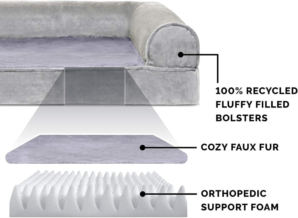 Dog Bed Sofa Faux Fur & Velvet Sofa - Smoke Gray, Large W/Same Size Waterproof Liner