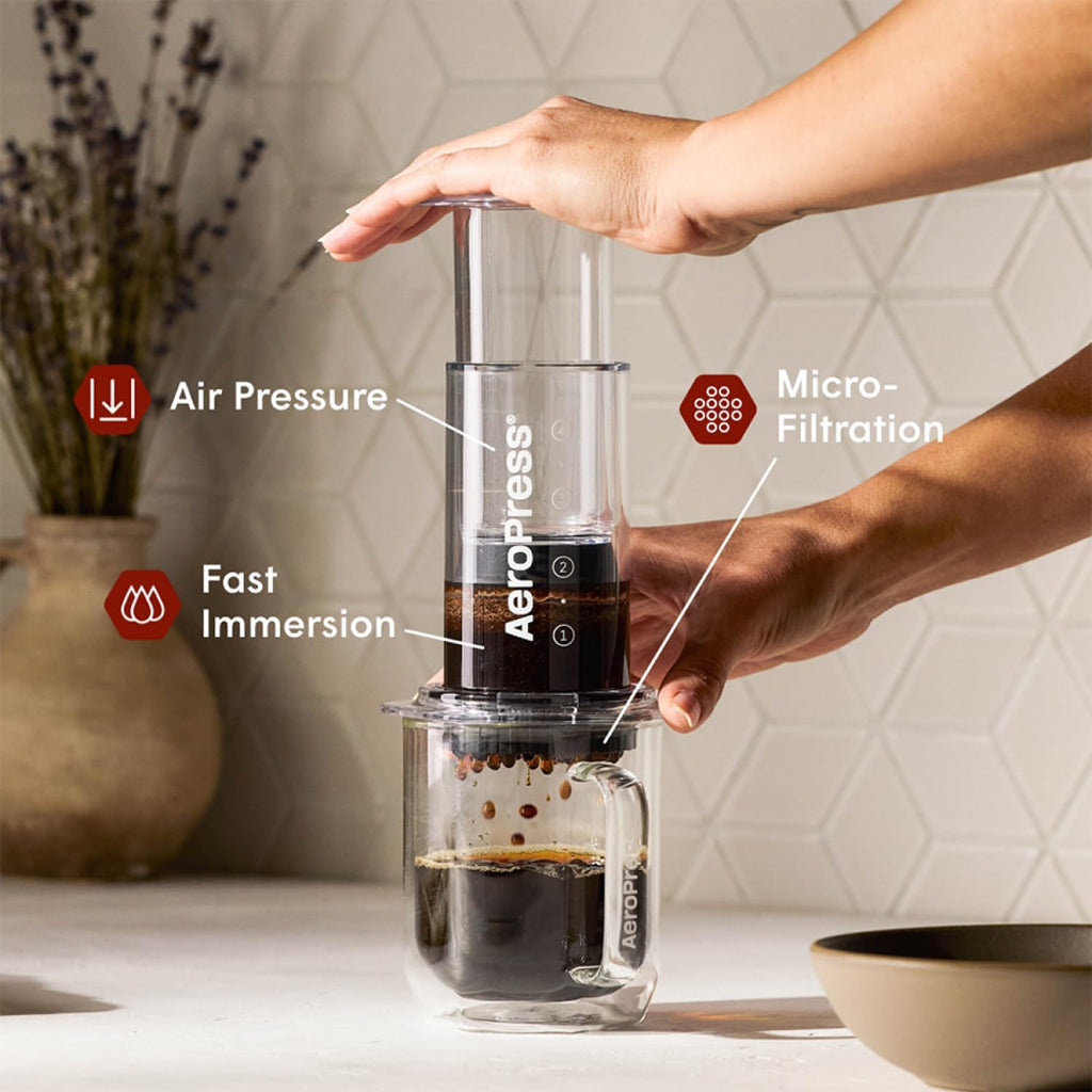 Clear Coffee Press, French Press, Pour-Over & Espresso Style | All-in-One Manual Coffee Maker, 2-Minute Brew, Less