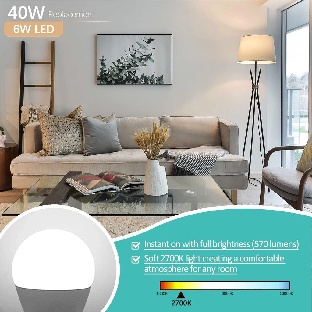 6W E26 LED Bulb, 40W Equivalent Light Bulbs, Soft White 2700K