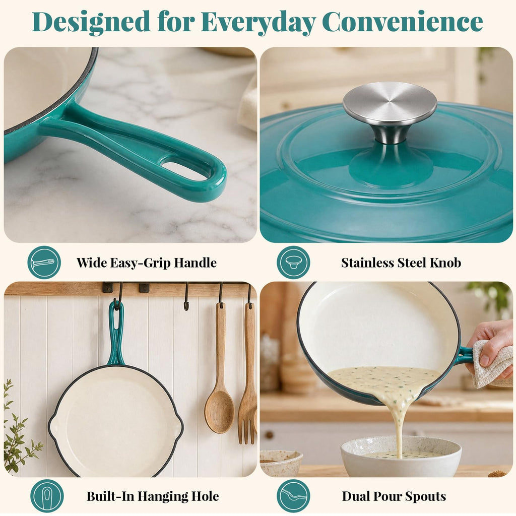 7-Piece Enameled Cast Iron Cookware Set, Cast Iron Pots & Pans Set
