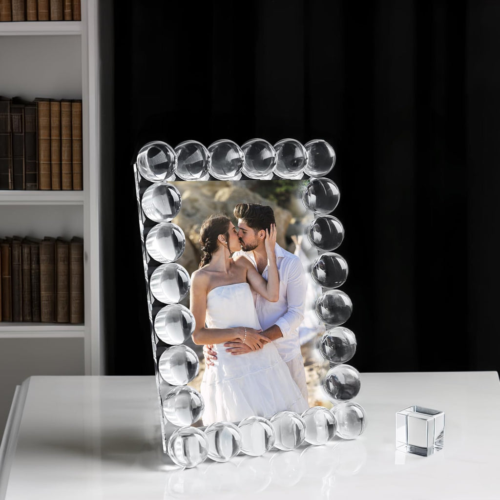 5x7 Clear Bubble Crystal Picture Frame, with 24 Clear Balls, Crystal Standing Photo Frame, Exquisite Desk Craft, Vertical