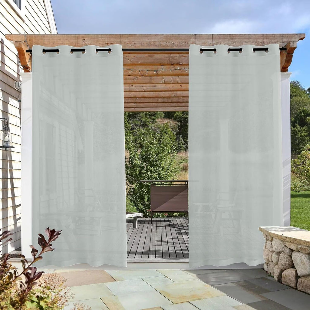 Outdoor Sheer Curtains Waterproof - 4 Panels Linen Look Grommet Curtain Light Filtering Outside Drapes, Pergola