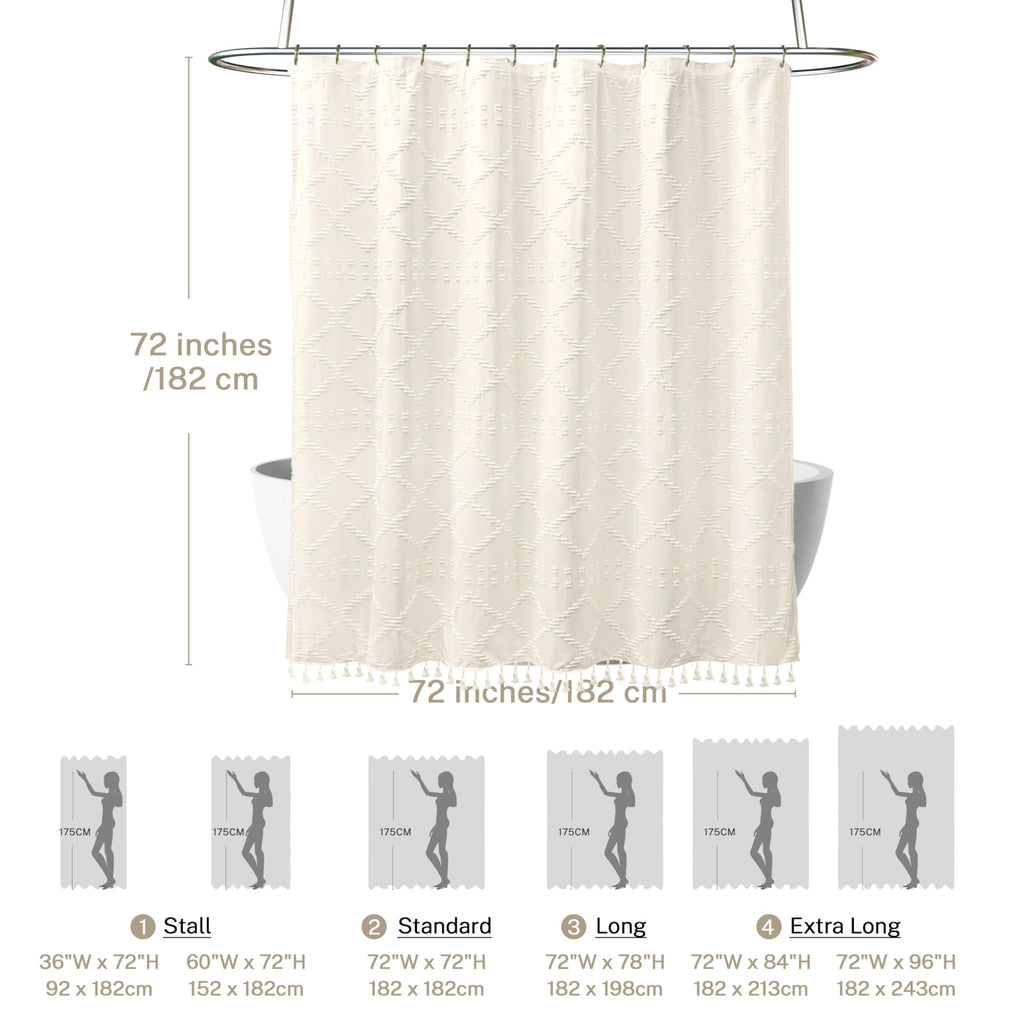 Cream Boho Woven Fabric, 72 x 72 Tufted Chevron Textured Striped Modern Farmhouse Minimalist Cloth Curtain