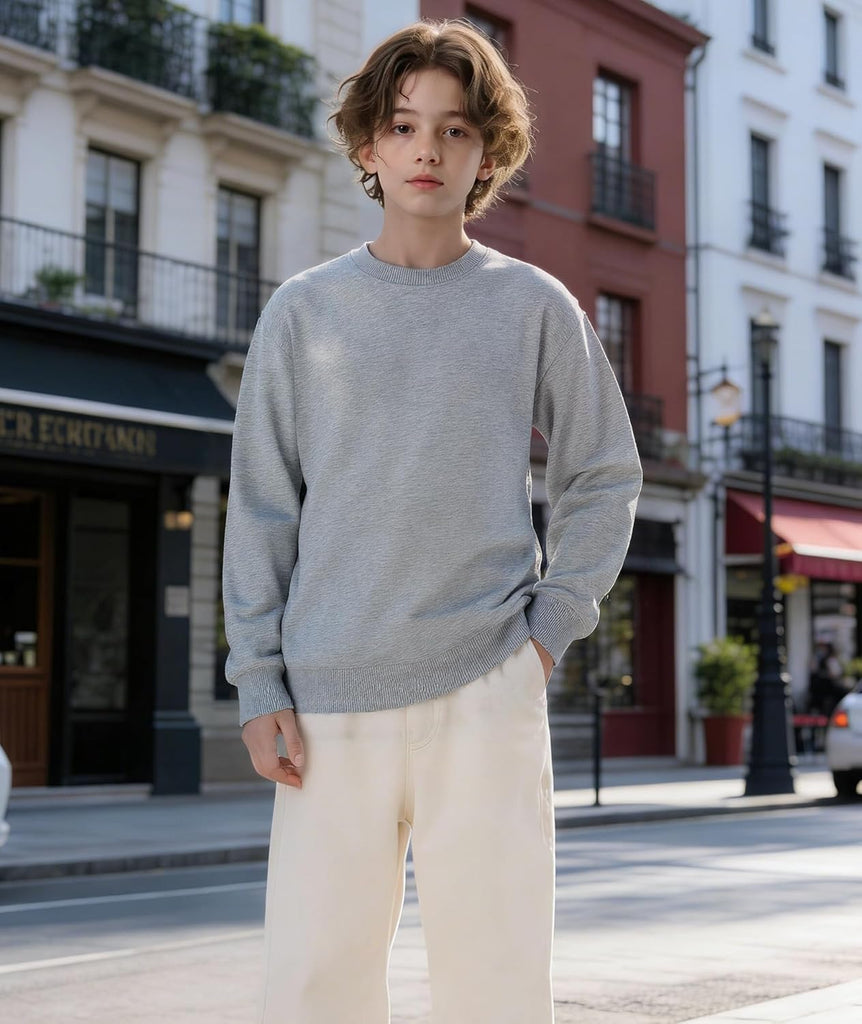 3 Pack Boys Long Sleeve Shirts Cotton Crewneck Sweatshirts Soft Pullover Tops for Kids