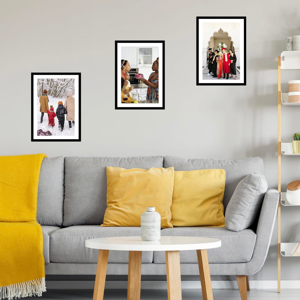 13x19 Picture Frame Set of 2 with 11x17 Mat, Black 13 x 19 Poster Frames with Shatter Resistant Plexiglass, Display