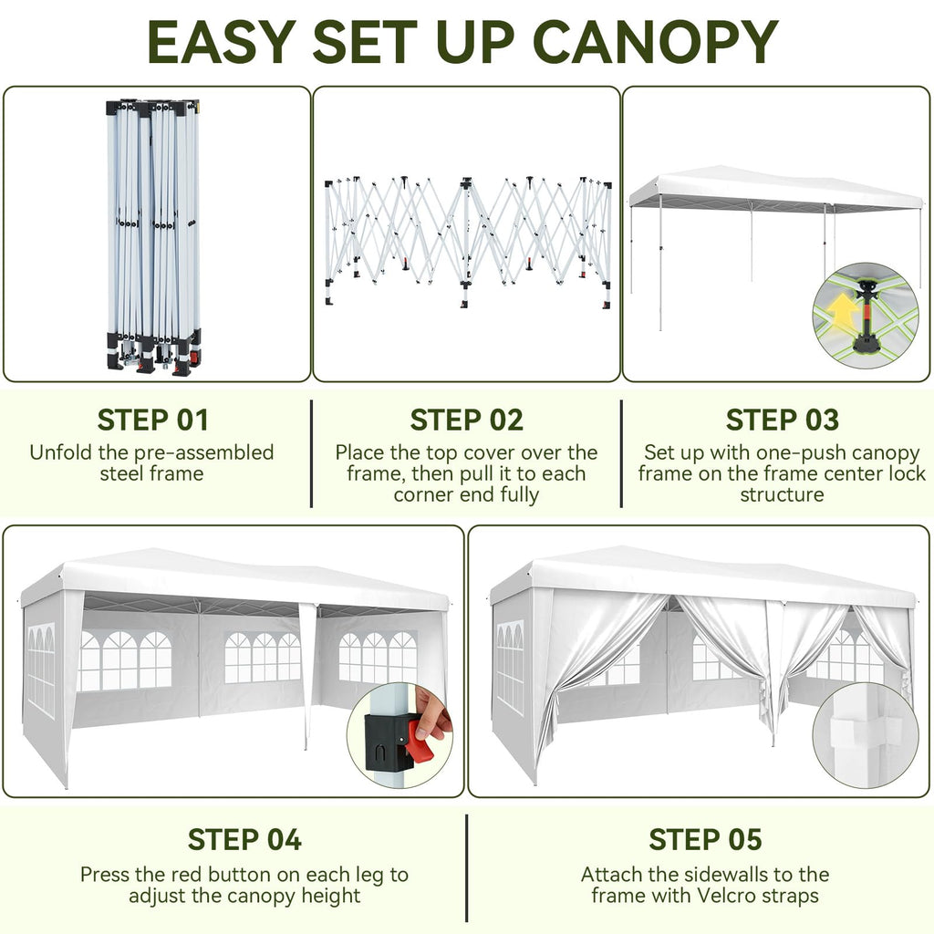 10x20 Pop Up Canopy Tent with LED Light, Party Tent, White