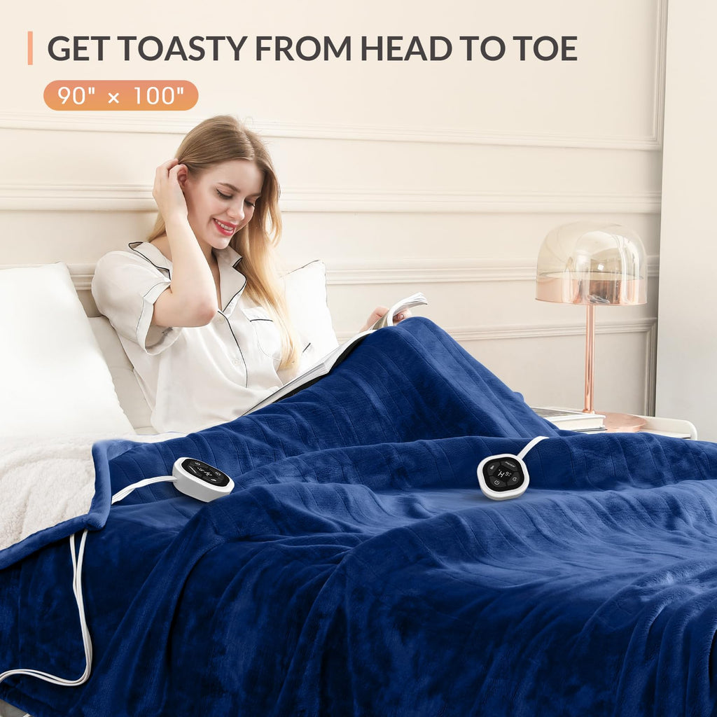 Heated Blanket, 10 Heat Settings, 1-10 Hour Timer, Navy
