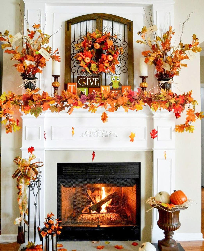 Fall Garland Maple Leaf Garland, 6 Ft/Piece, , Artificial Maple Leaves Hanging Vine, Thanksgiving Decor (3) - Set of 18