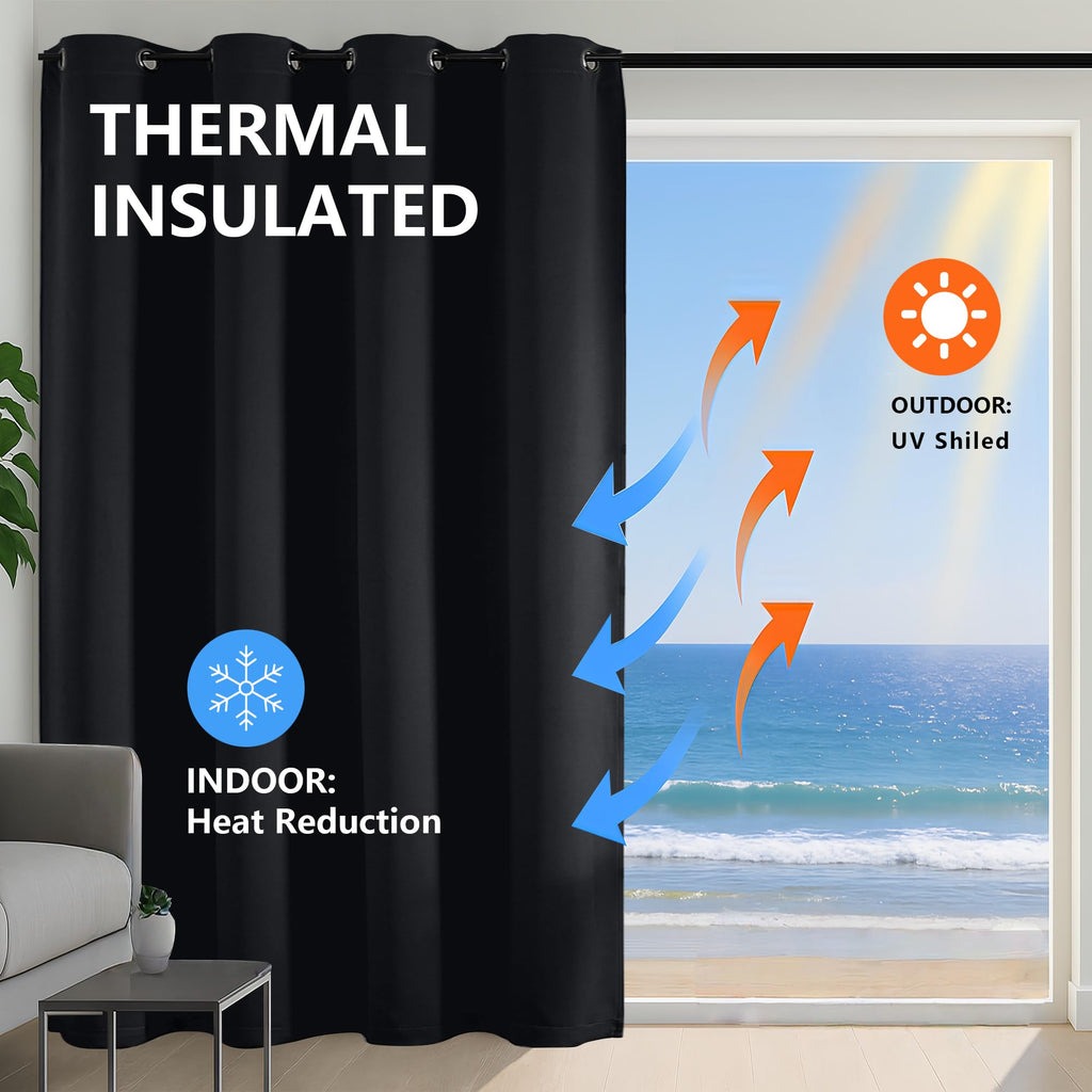 Halloween Black Blackout Curtains 108 Inches Long 2 Panels Set, Solid Thermal Insulated Room Darkening Grommet Window