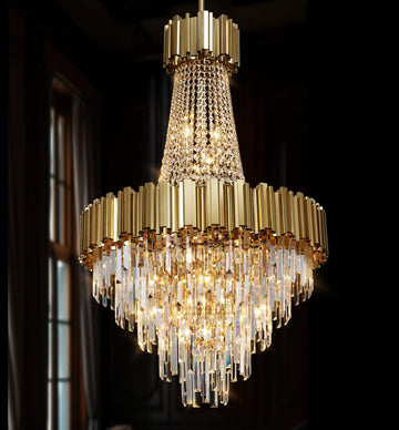 Gold Chandelier Modern Crystal Chandelier Luxury High Ceiling 5-Tier D27.5"