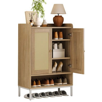 Shoe Cabinet, Rattan Shoe Rack Organizer with Doors