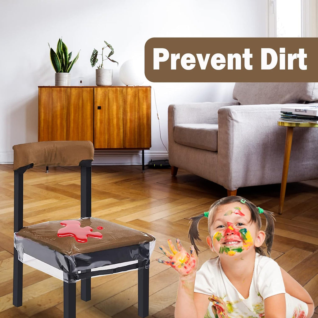 4 Pack Plastic Seat Covers, Plastic Chair Covers Chairs, Stain, Water and Kitty Scratch Resistant Clear Pvc Chair