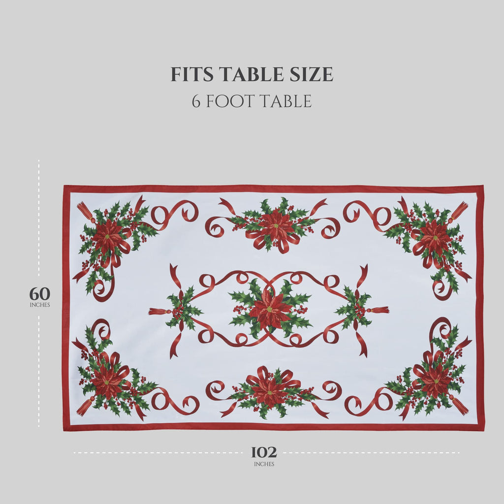 Christmas Ribbon Tablecloth (60 x 102 Inch) for 6 Foot Rectangle Tables, Heavy Duty Fabric, Stain Proof Xmas Ribbon