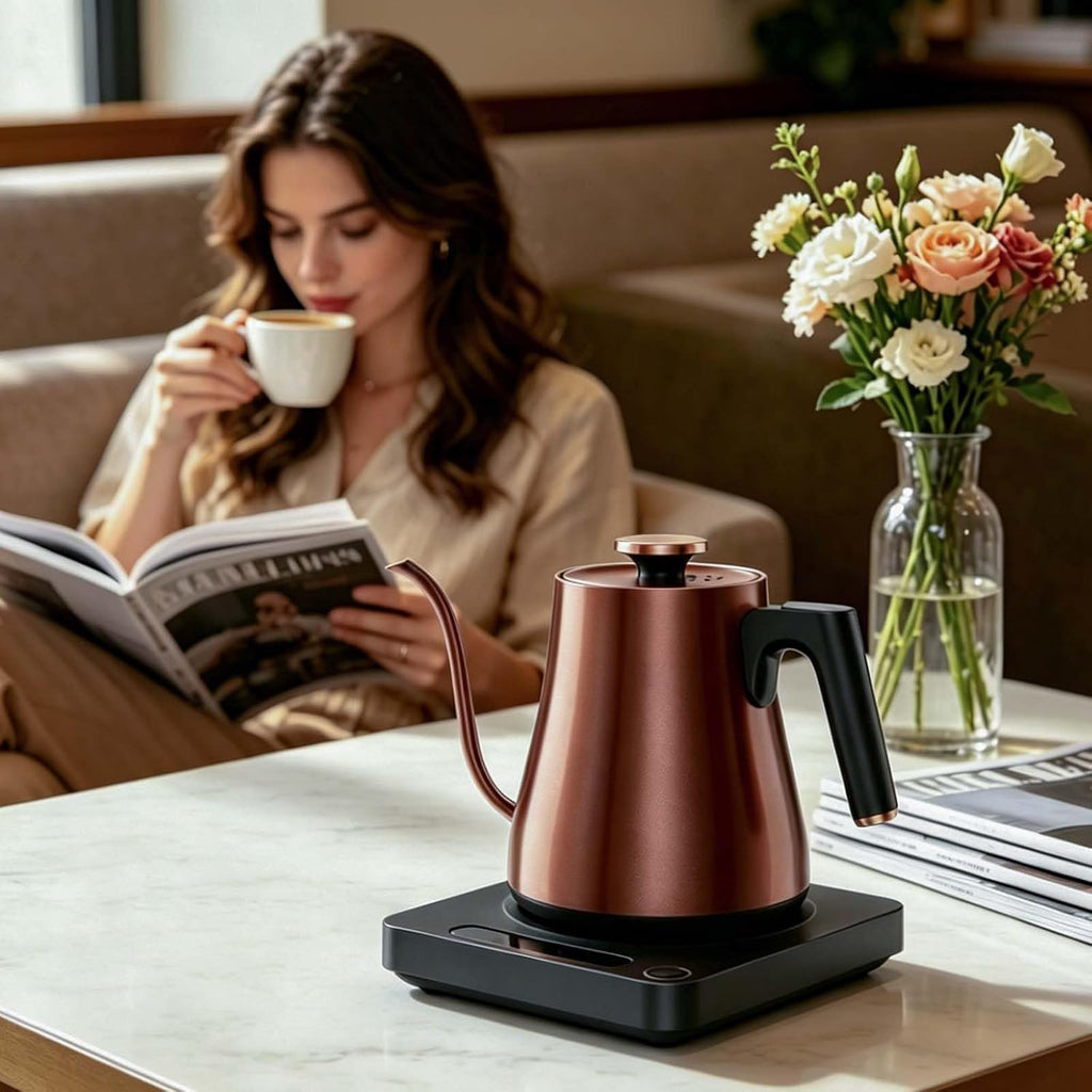 Gooseneck Electric Kettle 1.0L,1000W, Smart, Pour Over, Copper | 104-212°F, LED Digital Display, Touch control, Keep