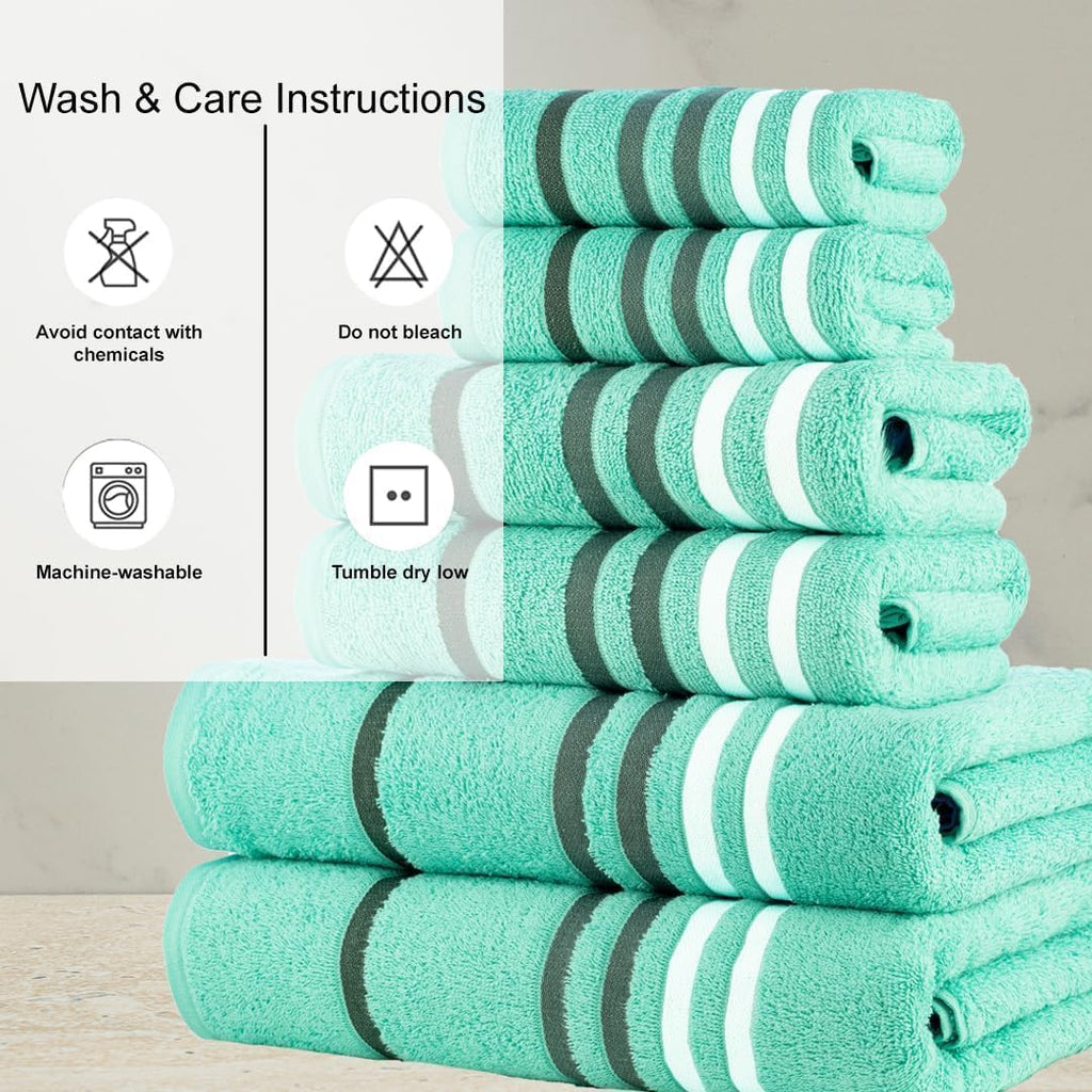 Exotic 6Pcs 100% Egyptian Cotton Large Designer Towels Gift Set- Blue-Green - 2Bath 2Hand 2Washcloths, Bath