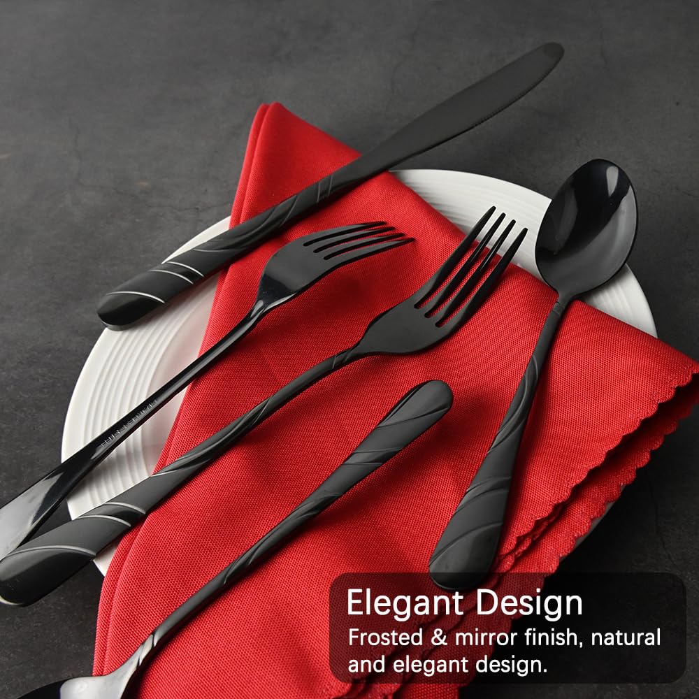 Black Silverware Set for 8, 40-Piece, 18/0 Stainless Steel