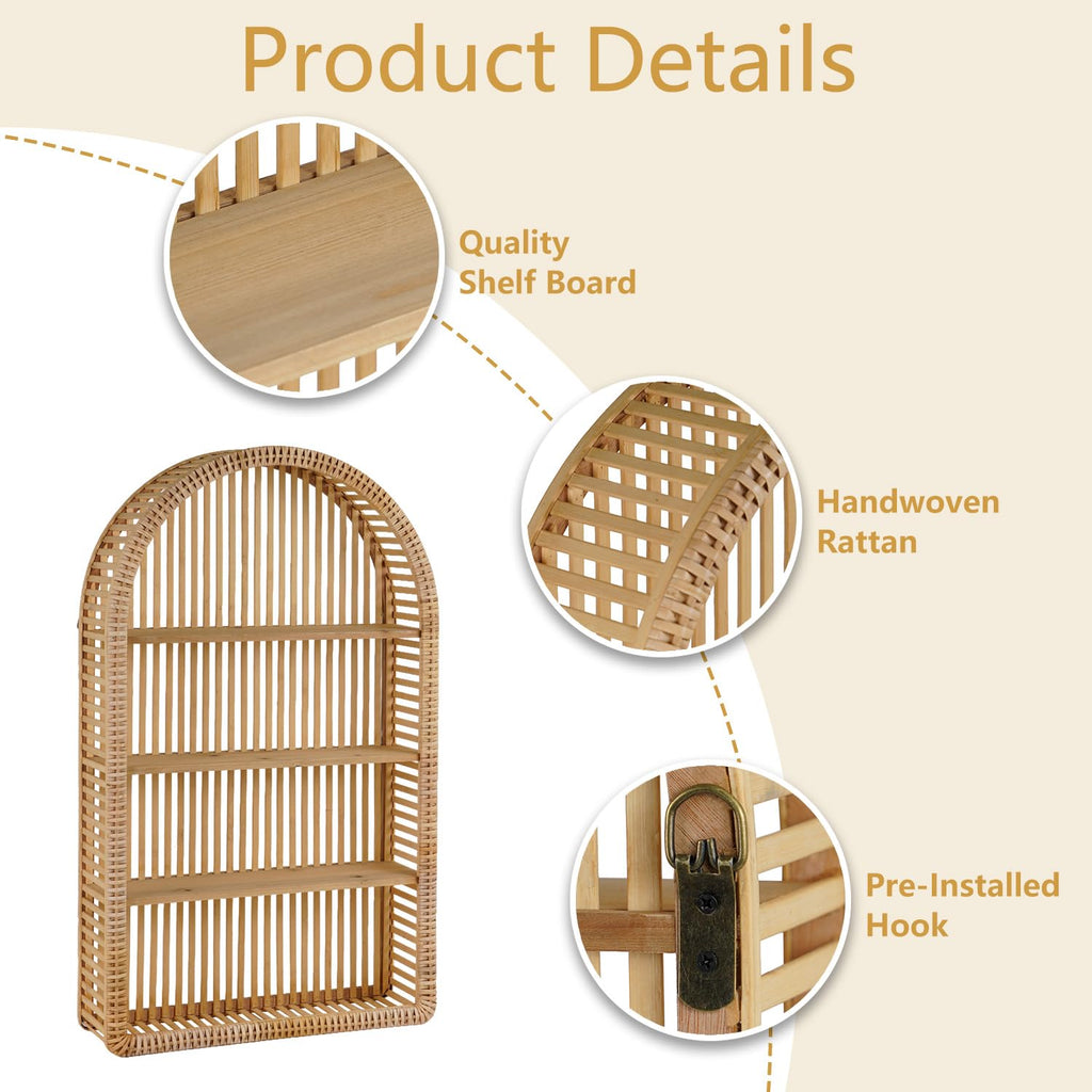 4 Tier Arched Rattan Wall Shelf
