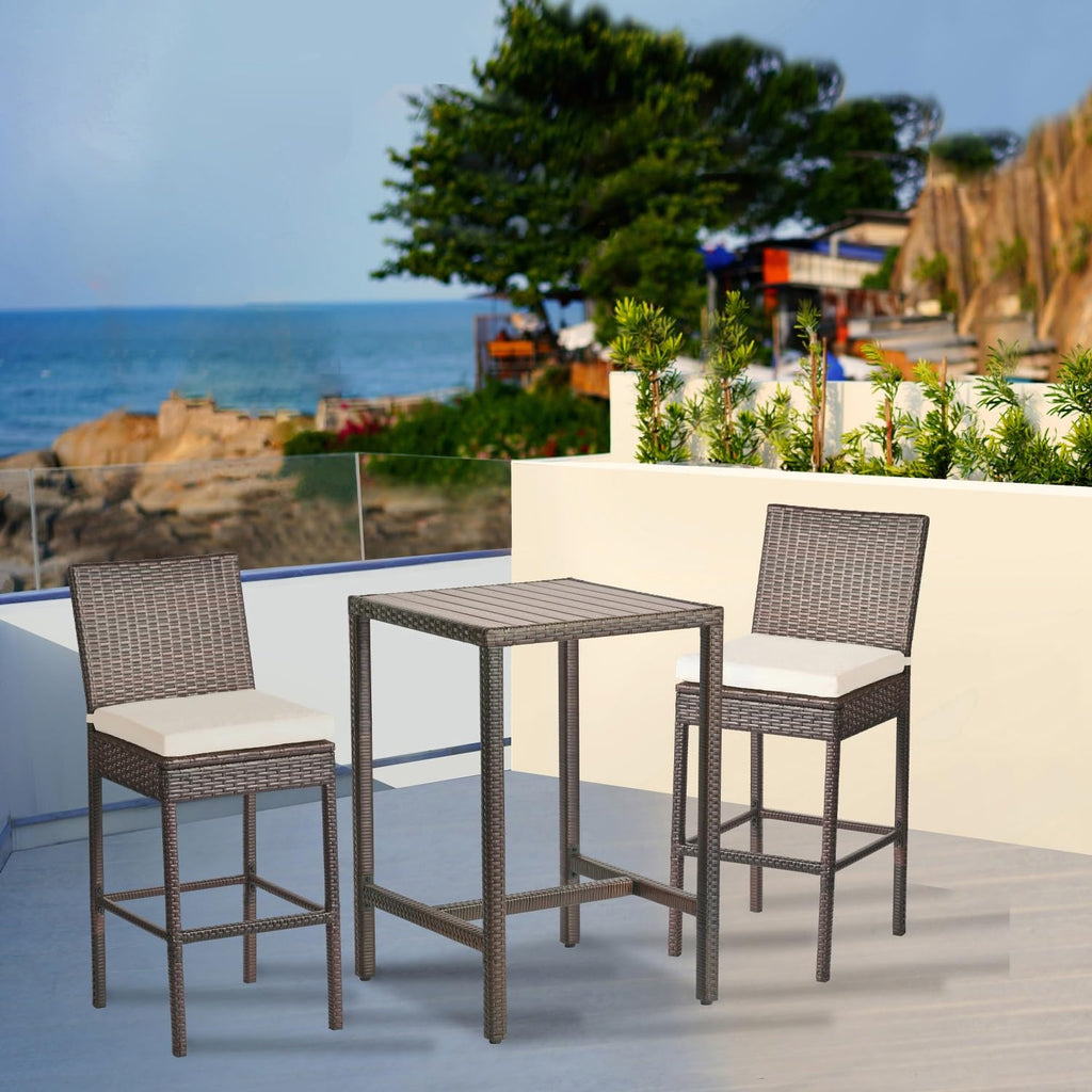 Outdoor Bar Table Patio Bar Height Bistro Table 39" Tall Outdoor High Top Square Pub Patio Table Wicker Rattan Metal