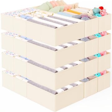 26 Pack Drawer Organizer for Clothes, Foldable Dresser Dividers with 3 Sizes, Fabric Storage Bins - Beige